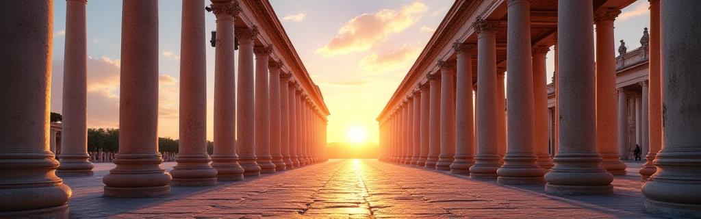 Colonnato barocco di Roma al tramonto